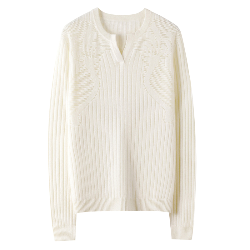 100%纯山羊绒镂空针织套头毛衣女