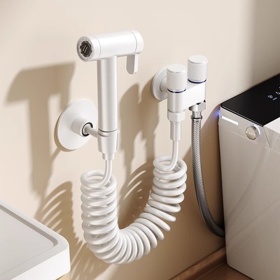 厕所马桶伴侣冲洗喷枪水龙头白色 角阀一进二出带高压水枪卫生间