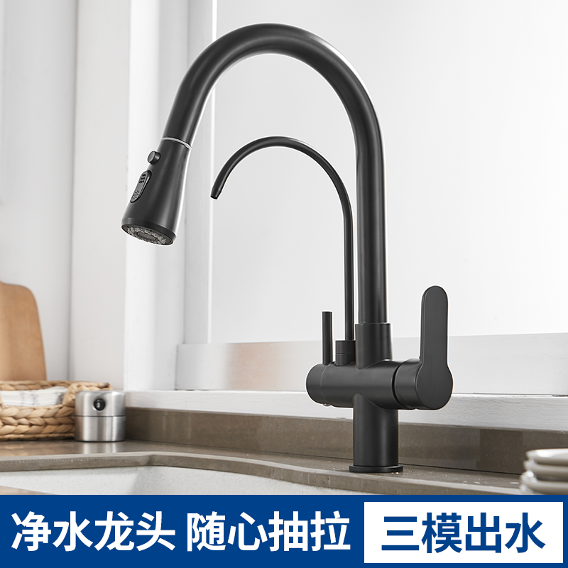 厨房抽拉式全铜三合一净水器水龙头家用旋转直饮水机洗菜洗碗水槽