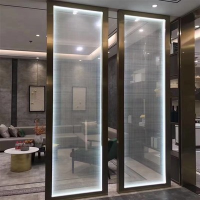 艺术玻璃屏风隔断酒店工程定制夹丝不锈钢屏风发光水晶挂片背景墙