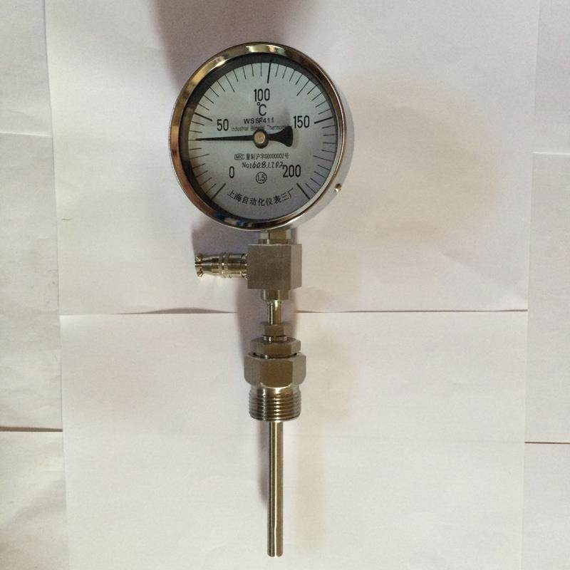 上海远传双金属温度计WSSP-411 航空插头指针刻度表盘高精度测温
