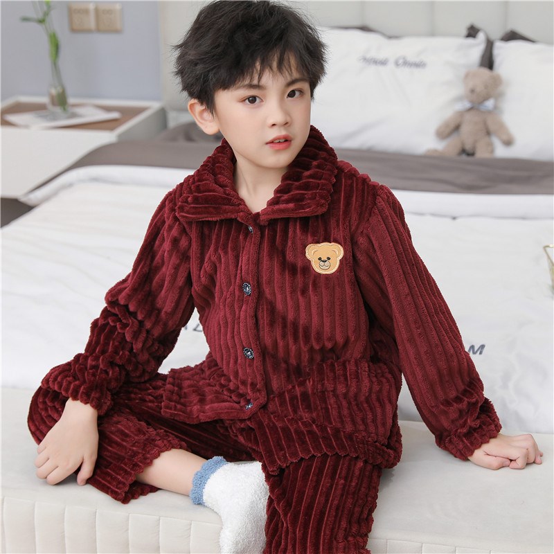 秋冬季男童加厚冬款法兰绒男孩家居服女童宝宝套装儿童珊瑚绒睡衣