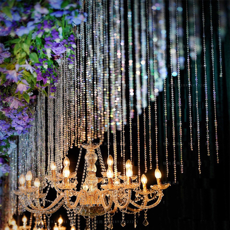 亚克力线帘珠帘婚庆舞台八角水晶路引吊顶装饰diy手工穿珠圣诞树