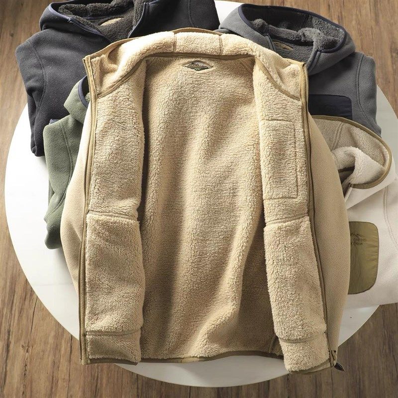出口订单!蓄热摇粒绒秋冬男女情侣休闲加绒加厚保暖连帽夹克外套