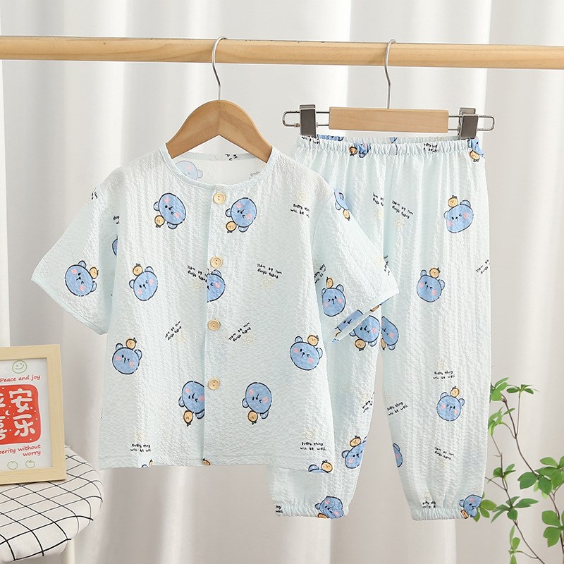 儿童男童睡衣夏季薄款短袖防蚊裤夏天宝宝空调服居家卡通男孩套装
