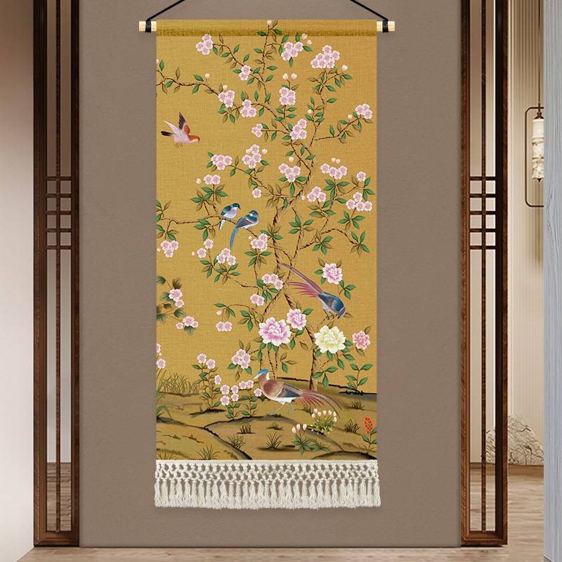 新中式装饰挂毯定制布画大尺寸简约挂画布艺客厅背景墙挂布玄关图片