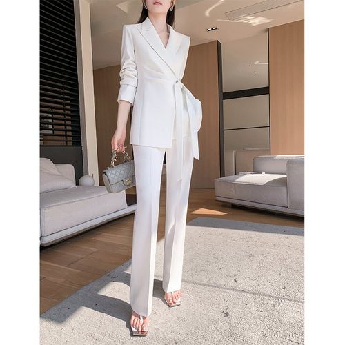 白色阔腿裤西装套装女高级感2024春秋新款职业气质女神范休闲西服