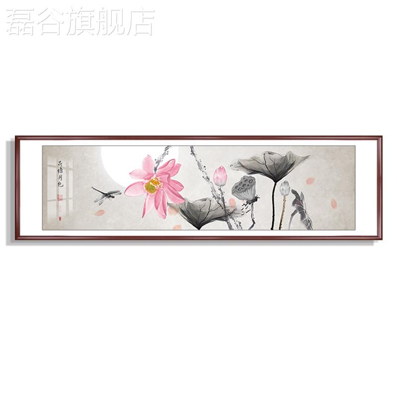 网红厅荷花主卧室床头装画房间新中式水墨禅意挂画客沙饰发背景墙
