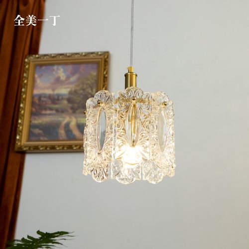 全美一丁美式法式复古雕刻花纹玻璃吊灯轻奢卧室客厅餐厅床头吊灯