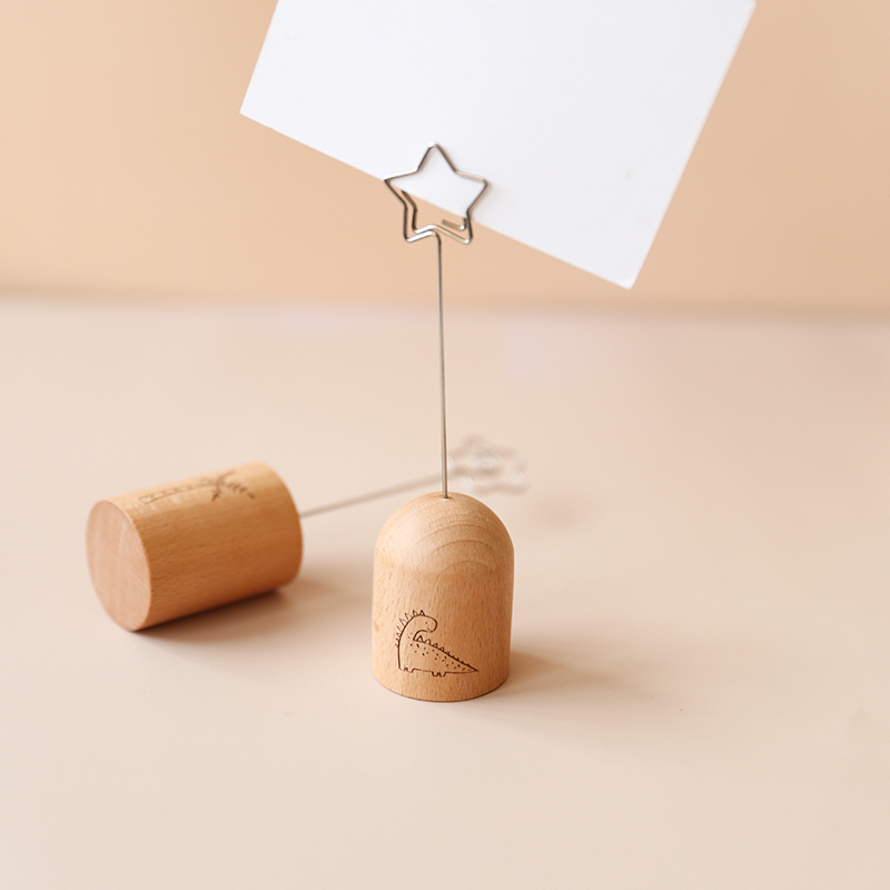 榉木便签夹留言夹可爱卡通实木摆件办公桌面名片夹木质照片相片夹