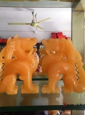 天然米黄玉望天吼摆件家居玄关客厅酒柜桌面工艺品装饰品礼品摆设