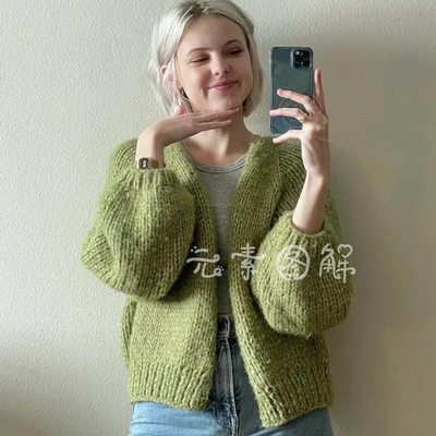 格林开衫图解 女士插肩粗棒针毛衣图解编织教程 中文字图解教程