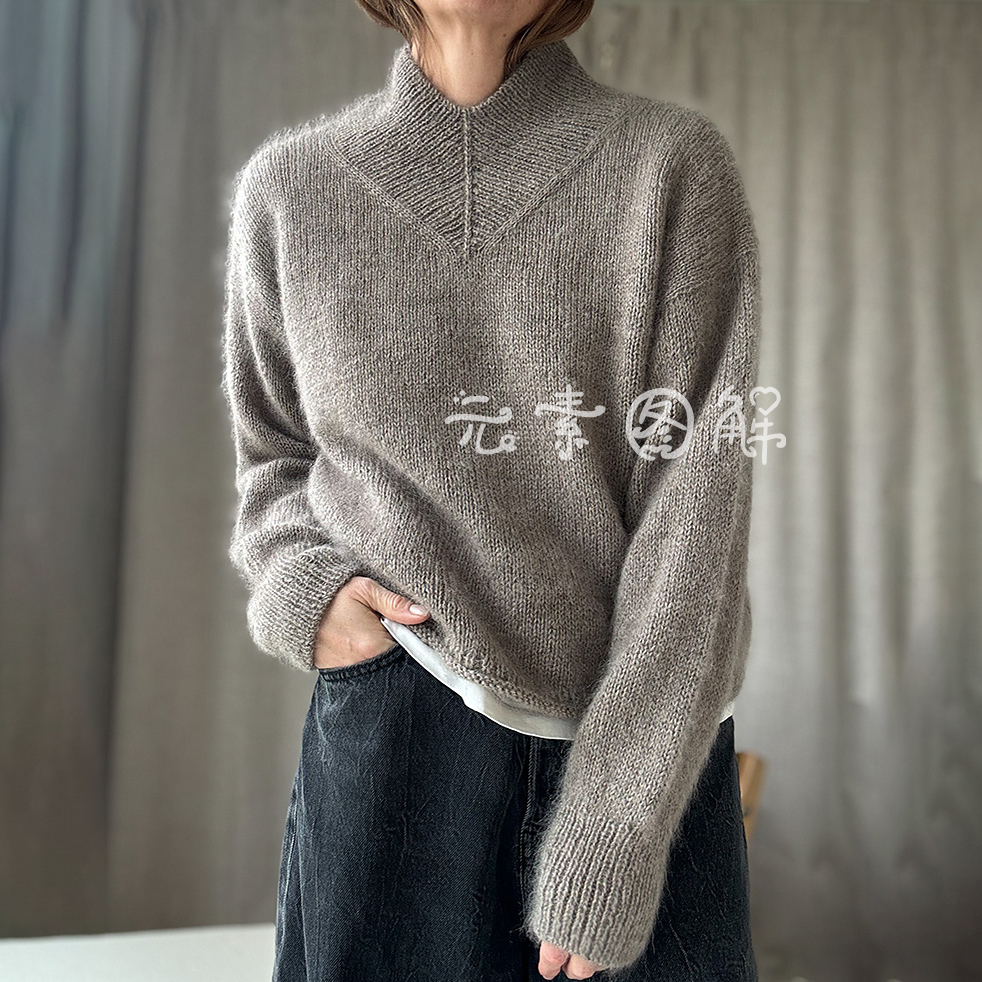 若伊套衫图解 女士小高领落肩毛衣图解编织教程 中文字图解教程
