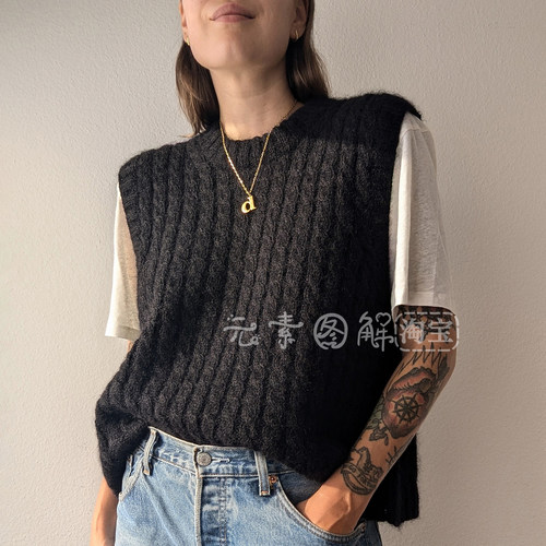 [英文]Elsi Vest图解 女士圆领麻花背心马甲毛衣编织图解教程