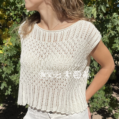 [中英文]花丝背心图解Filigree Patchwork Top女士短袖毛衣教程