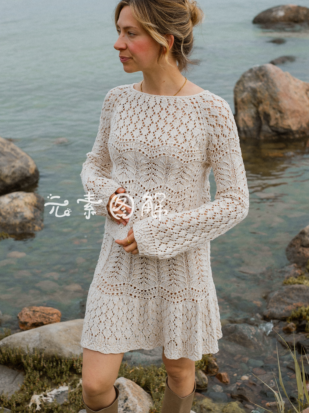 海滨蕾丝套裙图解织毛衣教程