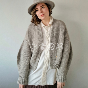 塔卡开衫  女士直领落肩外套无扣 毛衣图解编织教程中文字版