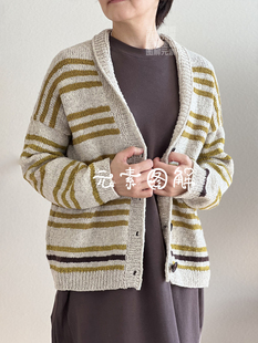 希尔薇开衫图解 女士条纹落肩毛衣图解编织教程 中文字图解教程
