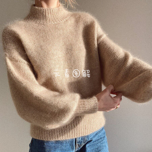 37气球套衫马海毛高领 女士毛衣手工编织文字说明图解教程