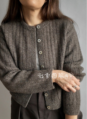 [英文]Lines Cardigan图解 女士圆领开衫毛衣编织图解文字教程