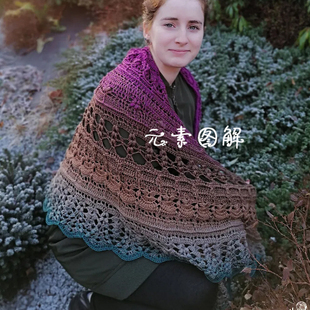 1053[英文]PURPLE RAIN披肩半圆形围巾 图解编织教程无视频