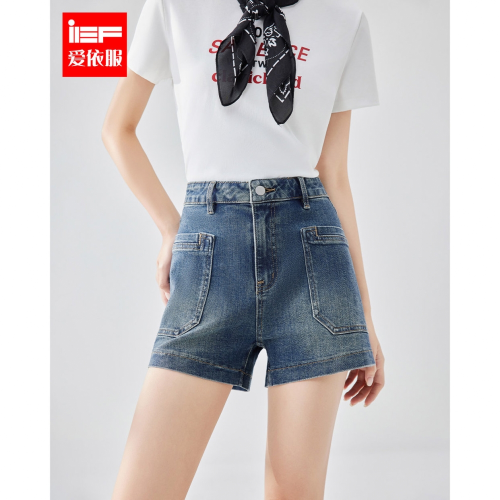 IEF/爱依服裤子2025夏季新款韩系风通勤气质百搭高腰显瘦牛仔短裤