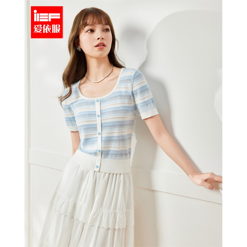 IEF/爱依服【门店同款】2025夏季新款韩版时尚通勤百搭毛织上衣