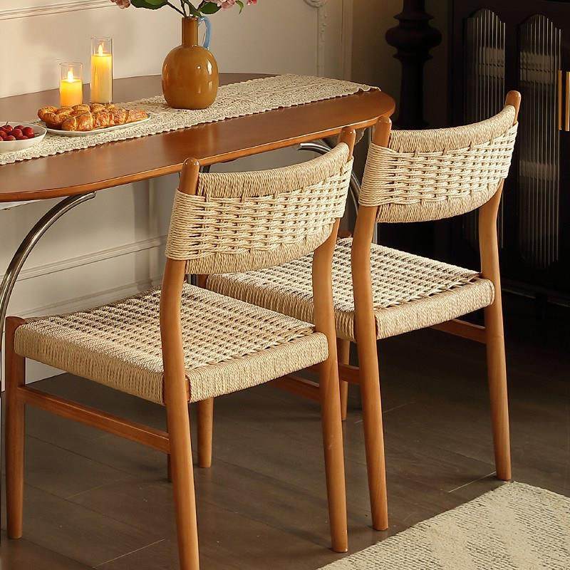 藤绳编餐椅法式原实木风侘寂靠背复中古家用具樱桃餐桌椅子绳织凳,住宅家具,餐椅,淘宝优惠券,粉丝福利购,淘宝优惠卷