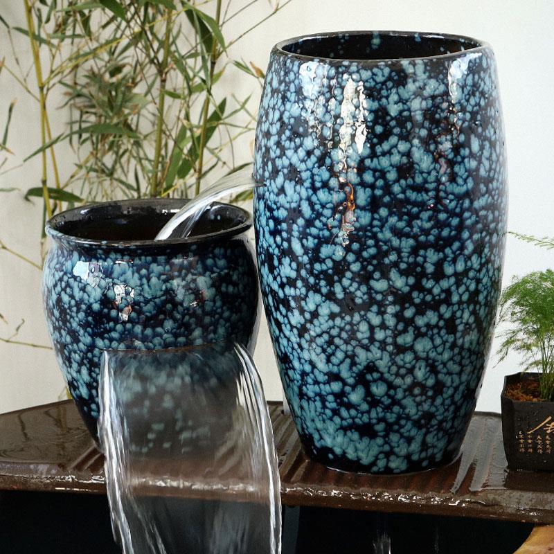 中式养鱼过滤器流水摆件循环水古法生态鱼缸瀑布造景全套陶瓷陶罐
