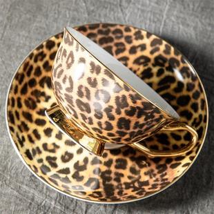 跨境豹纹控骨瓷高级咖啡杯子高档欧式小众下午茶杯碟套装陶瓷礼盒