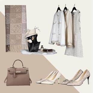 米色女士衣柜软装饰品样板间衣帽间卧室连衣裙项链摆件组合实拍