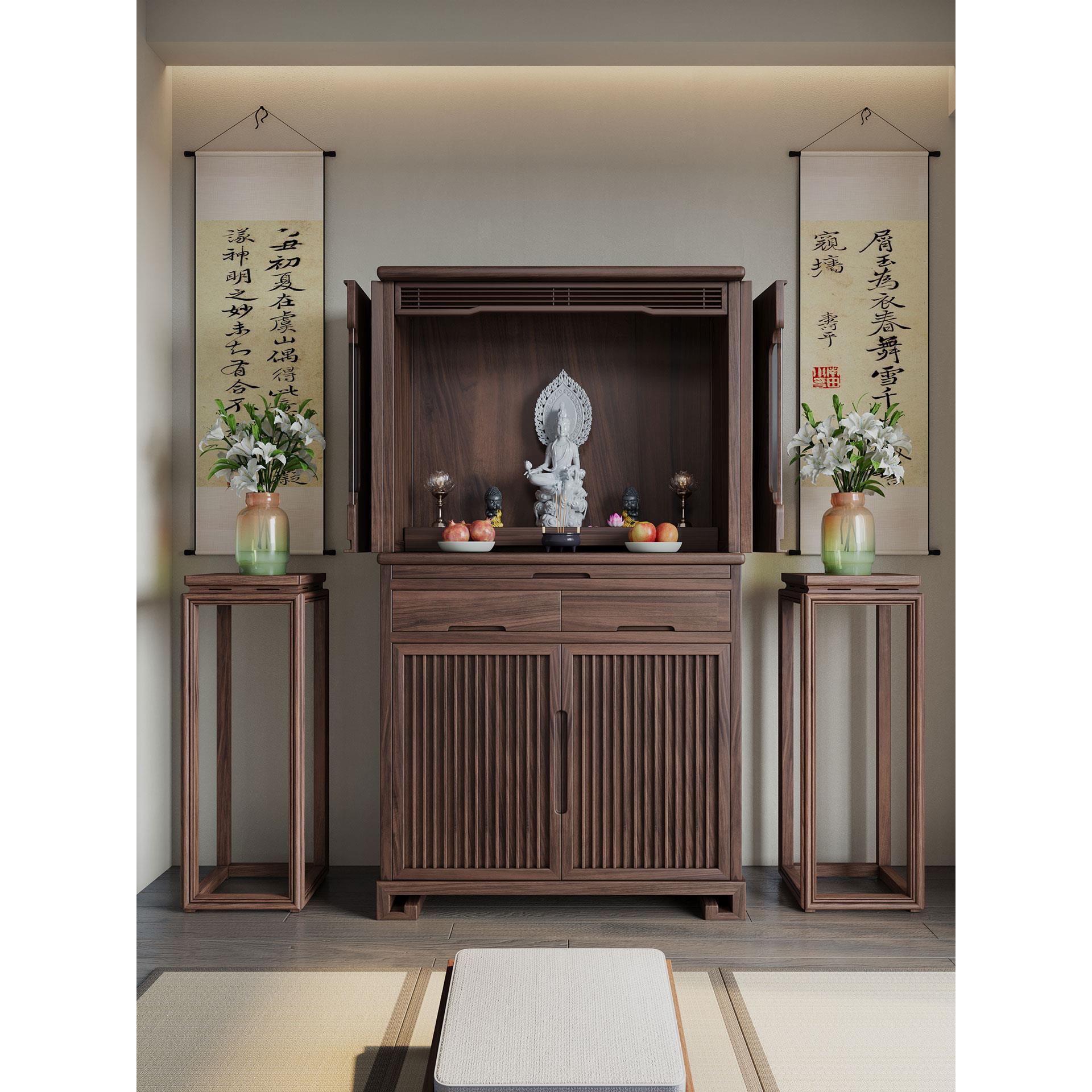 黑胡桃木中式实木佛龛神龛观音菩萨财神爷关公供奉神台柜组合立柜