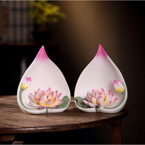 一路连升陶瓷莲花摆件手工瓷花中式客厅玄关佛前装饰工艺品礼品