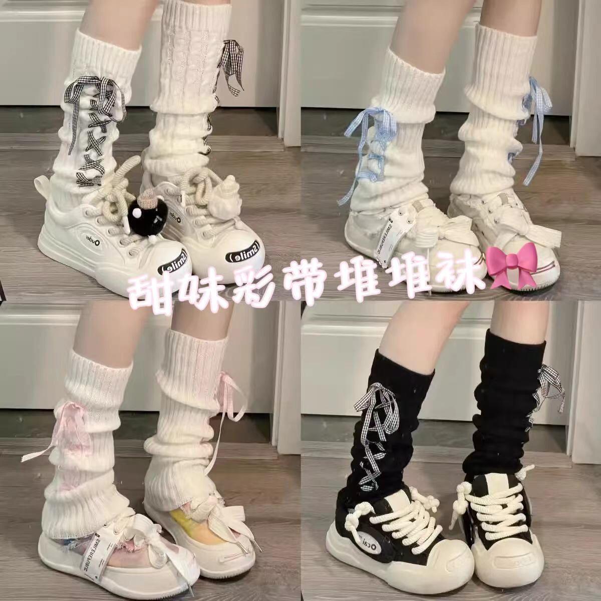 白色甜美袜套堆堆袜腿套女生春秋冬季中筒配jk小皮鞋雪地靴鲨鱼裤