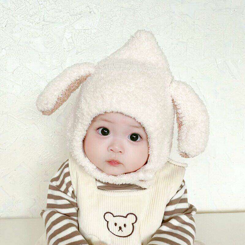 婴儿帽子秋冬季韩版婴幼儿兔子耳朵毛绒帽男女保暖护耳帽宝宝帽子