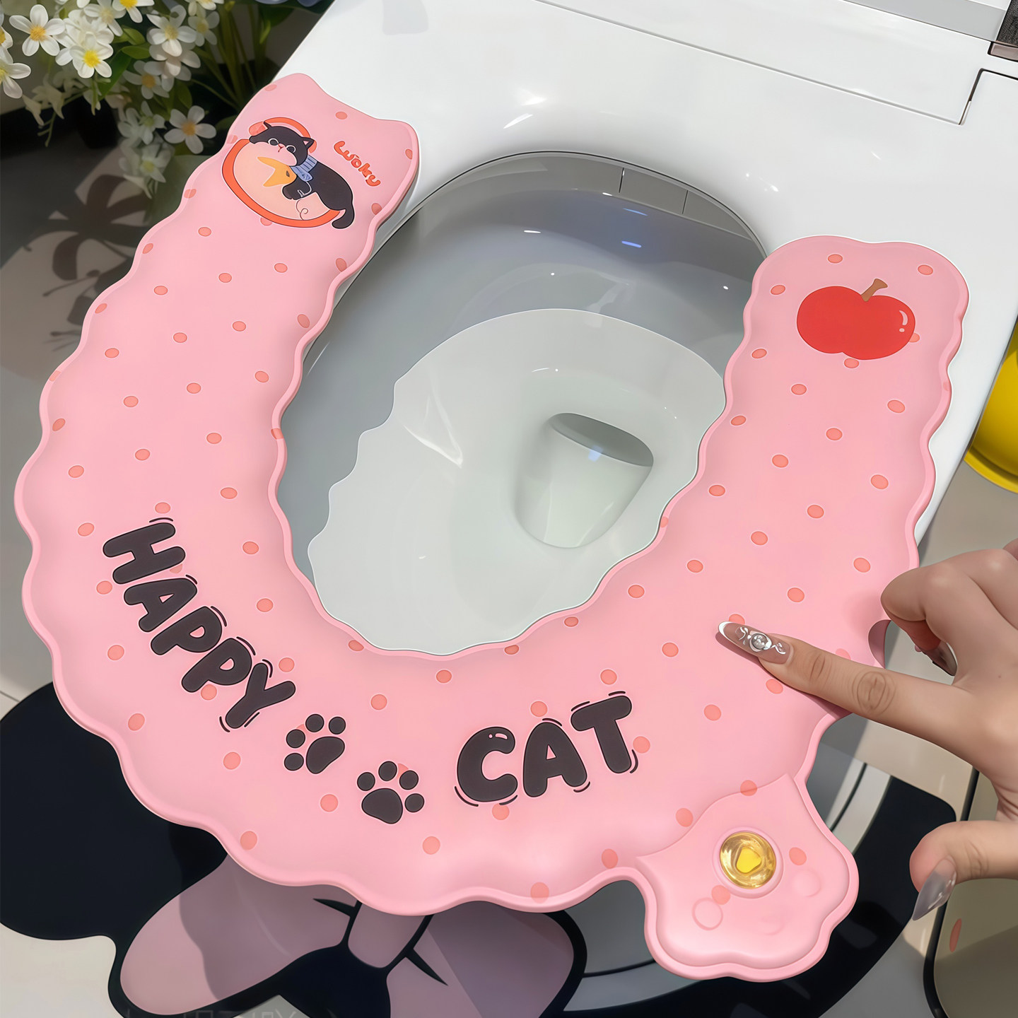 苹果猫咪四季防水香薰马桶垫