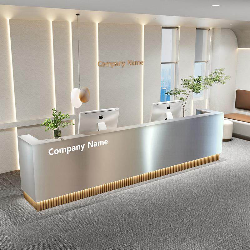 简约现代不锈钢吧台收银台美容院前台服装店柜台公司咨询台接待台