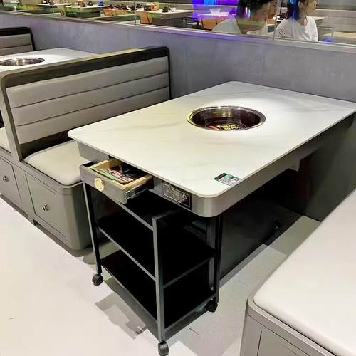 岩板简约火锅桌子电磁炉一体无烟净化烤肉串串香商用饭店桌椅定制
