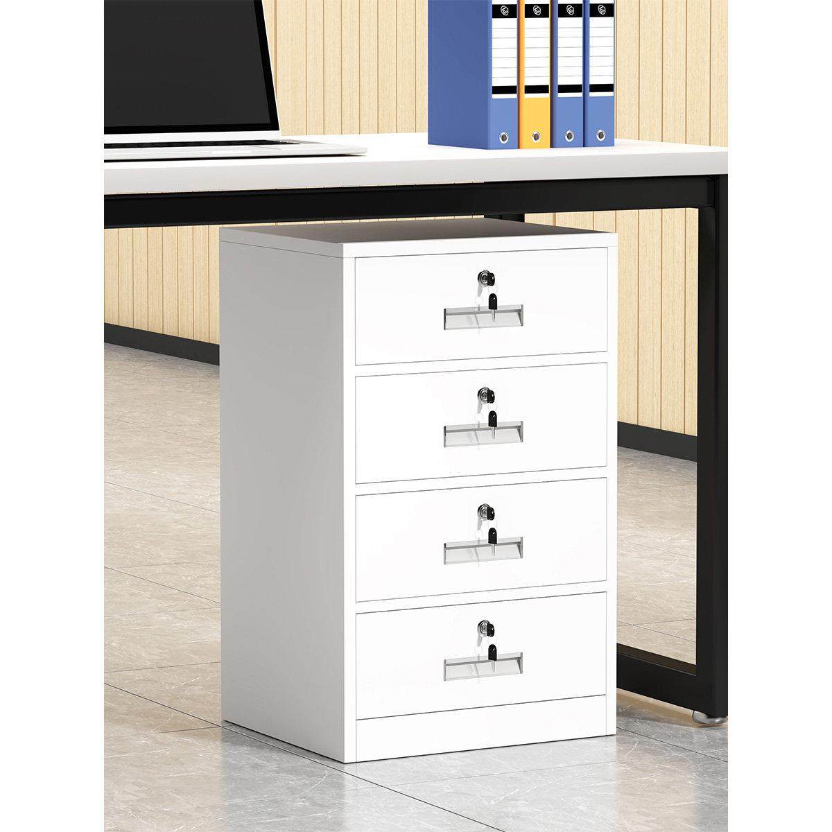 矮柜钢制文件柜办公室铁皮储物柜桌下收纳柜移动杂物柜带锁抽屉柜