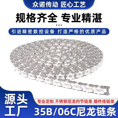 不锈钢尼龙内节链条06C 35BSS 流水线POM工程塑料插件线链条 轻型