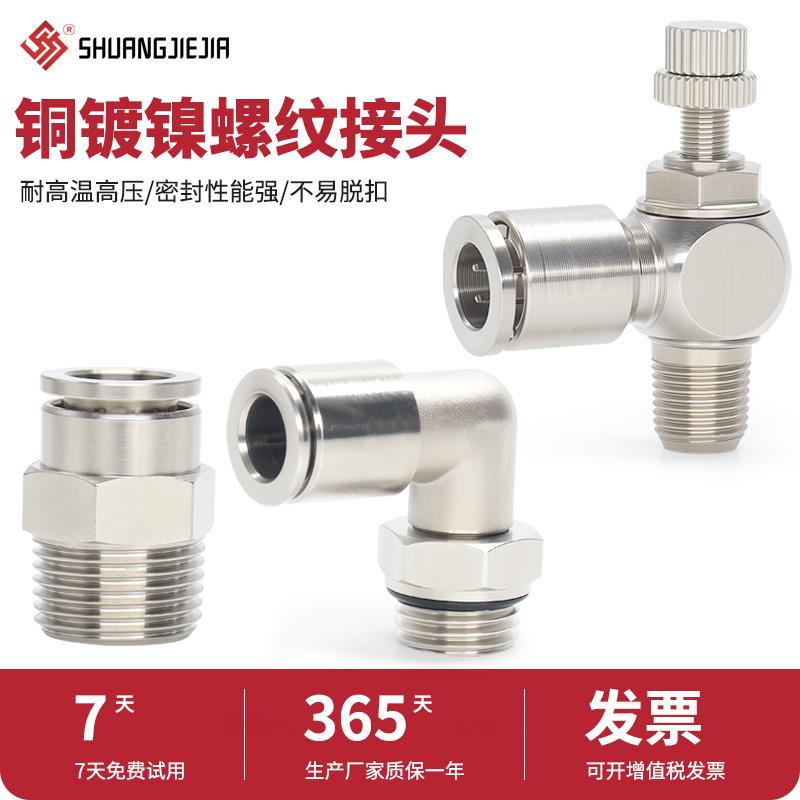 铜镀镍气动接头气管快速接头PL快插螺纹SL8空压机气泵PC8外丝直通