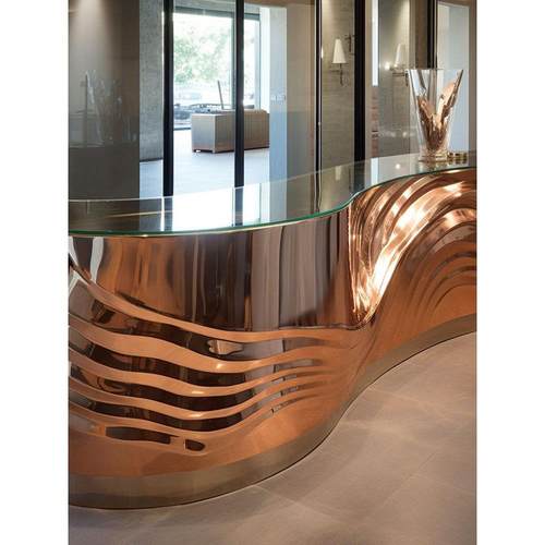 不锈钢异形吧台酒店大厅迎宾台餐厅接待台弧形吧台水吧台金属吧台