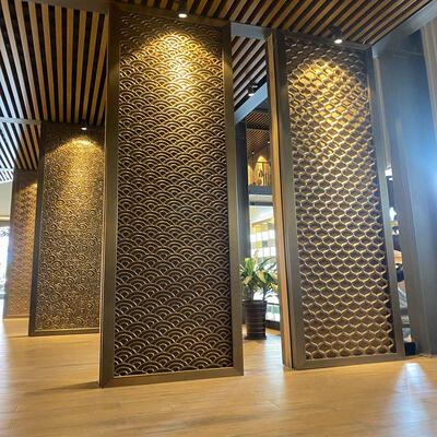 定制售楼部不锈钢屏风酒店大堂客厅隔断金属浮雕激光镂空雕花格栅