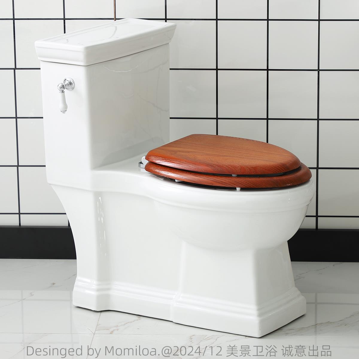 美景卫浴欧式复古马桶坐便器 喷射虹吸式冲水 实木盖板 家用民宿