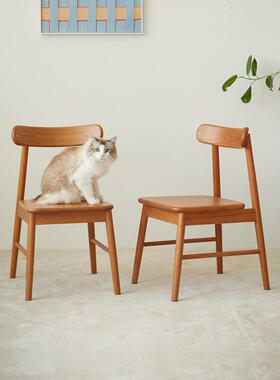 管木匠小桔餐椅实木日式家用餐椅靠背办公休闲椅子原木樱桃木书椅