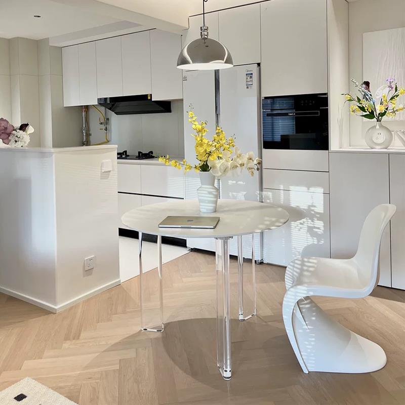 北欧现代简约岩板餐桌小户型家用4人饭桌现代悬浮餐桌亚克力圆桌