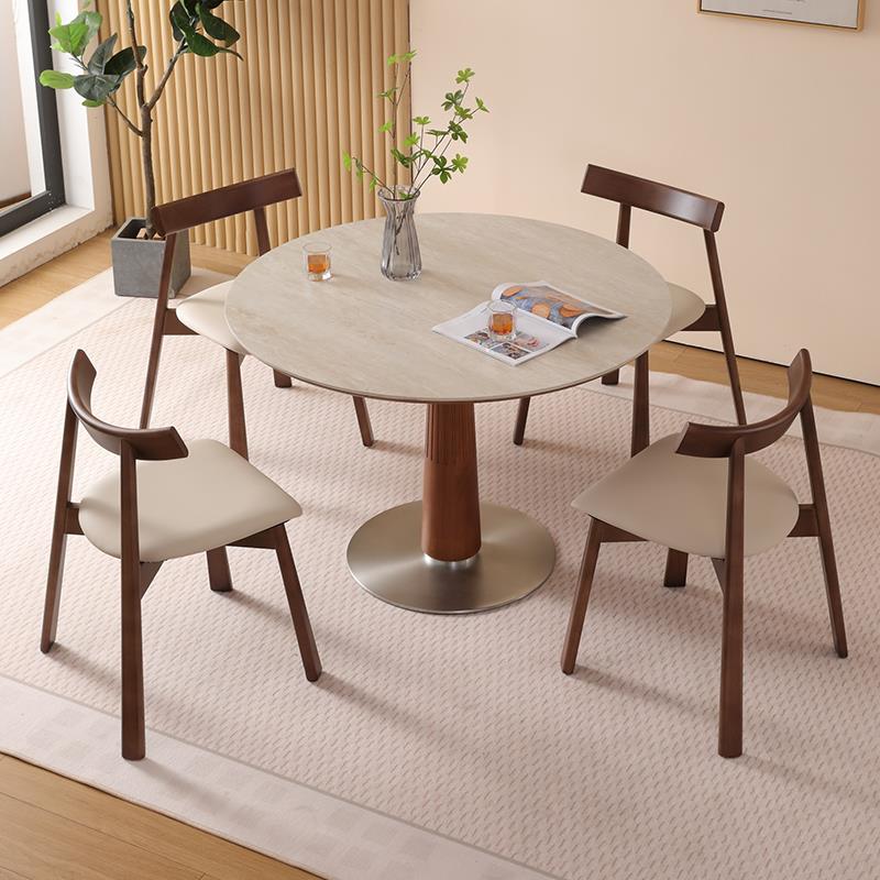北欧实木岩板圆桌日式家用小户型现代简约餐厅饭桌实木洽谈桌