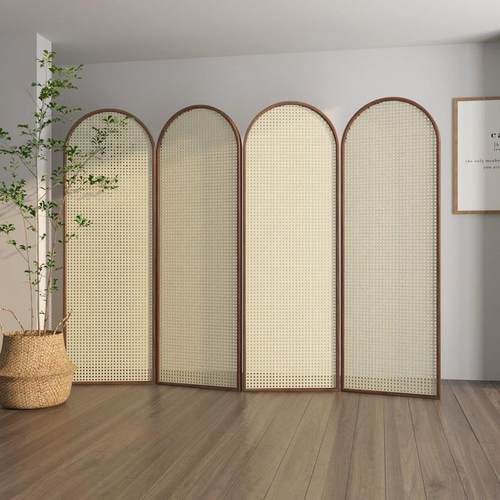北欧日式藤编屏风隔断客厅实木名宿办公室酒店遮挡可折叠移动玄关