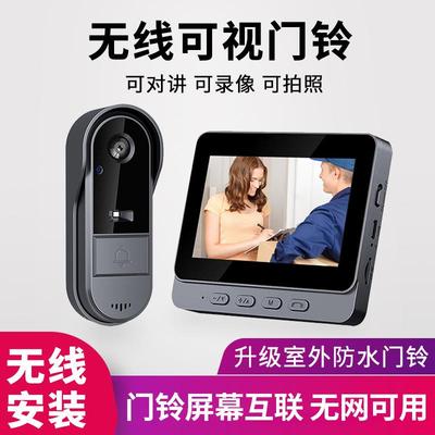 2024新无线可视门铃家用监控带显示屏门口对讲视频无需WiFi摄像头