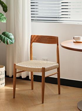 林的木作非晚椅覆古实木餐椅家用中古椅樱桃木家具靠背藤编书桌椅